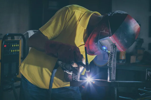 Welding steel elements at the factory or workshop — Stock Photo, Image