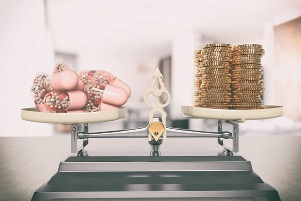 Maßstab Medizin Und Geld Das Konzept Der Teuren Behandlung Versicherung — Stockfoto