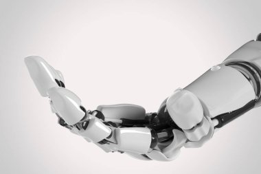 Robotik robot el 3D bir nesneyi tutmak için poz vermiş.