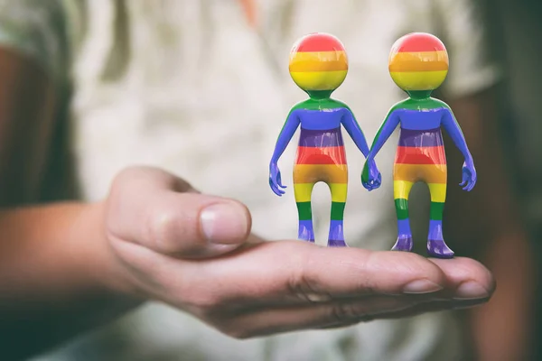 Couple Holding Hands Rainbow Flag Symbol Lgbt Community Equal Rights — Stock Photo, Image