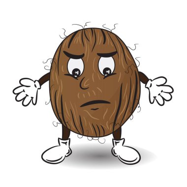 Üzgün Hindistan cevizi vektör Illustration. Çizgi film tropik şahsiyet. Etiketler Pack, Emoji, haberci, sohbet ve vb için çizim