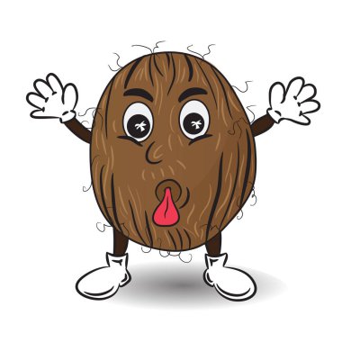 Dil ile Hindistan cevizi vektör Illustration. Çizgi film tropik şahsiyet. Etiketler Pack, Emoji, haberci, sohbet ve vb için çizim