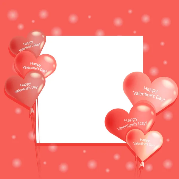 Vektor Fotorahmen Der Luftballons Der Herzen Für Den Valentinstag Vorlage — Stockvektor