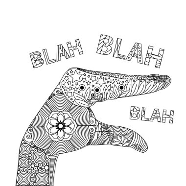 Vektör çizim Zen dolaştırmak el konuşuluyor. Falan filan jesti. Zen dolaştırmak Palm Illustration. Doodle elemanları ile soyut sanat çizim