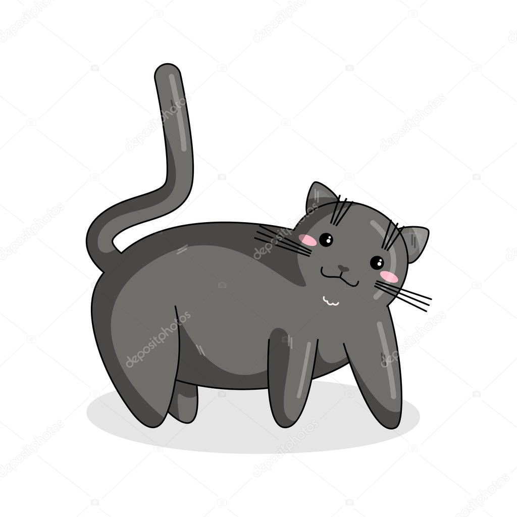 Vector Character Of British Shorthair Cat In Kawaii Style Cute Cartoon Kid Character Funny Kitten Isolated On White Background Sticker Of Kawaii Animal Pet Flat Design Usable For Children S Book Premium