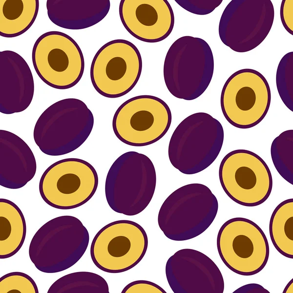 Modèle de fruits plats vectoriels de prune violette aléatoire — Image vectorielle