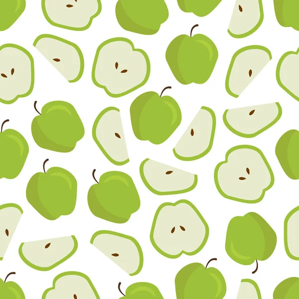 Vector Flat Fruit Pattern of Random Green Apple — Stock Vector