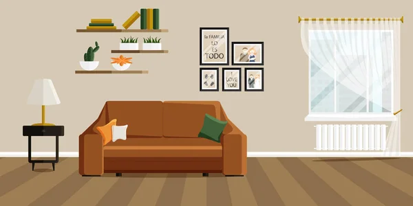 Ilustración vectorial de la sala de estar en estilo plano — Vector de stock