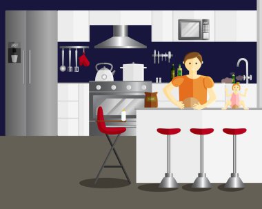 Baba ve Kızı Cook Vektör İllüstrasyon