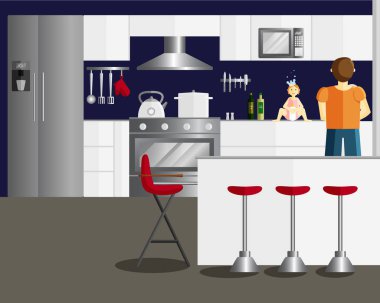 Baba ve Bebek Yıkama Yemekleri Vektör İllüstrasyon