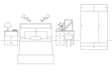 Vektör Hattı Yatak Odası İç İllüstrasyon