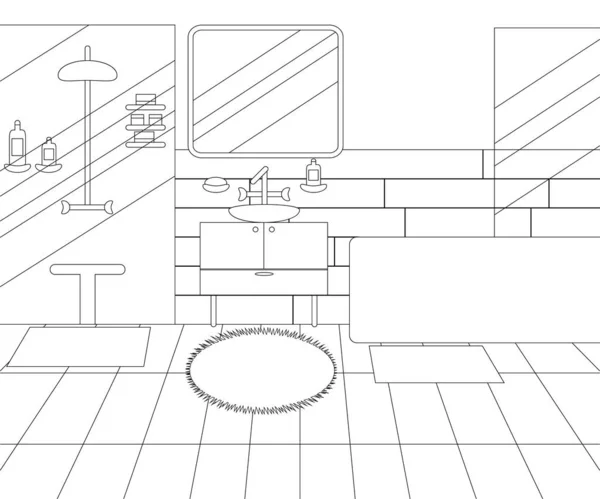 Vector Line Illustration of Interior of Bathroom — Stock Vector