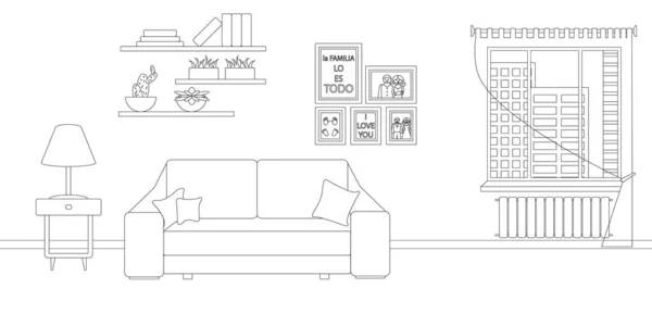 Vector line projektowanie wnętrz salonu — Wektor stockowy