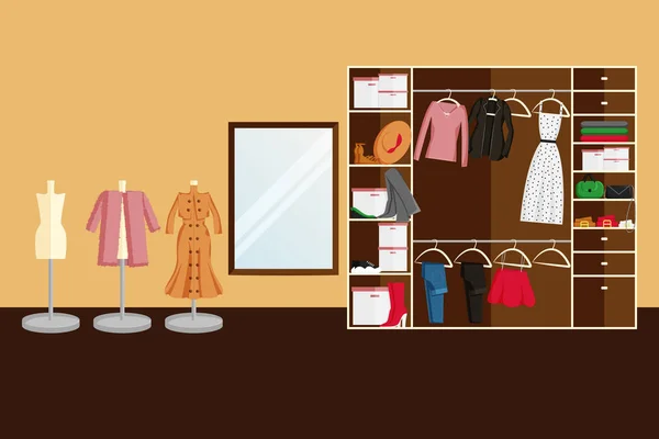 Vektor design av garderobs rum i platt stil — Stock vektor