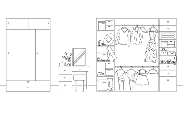 Linea vettoriale Illustrazione degli interni dell'armadio — Vettoriale Stock