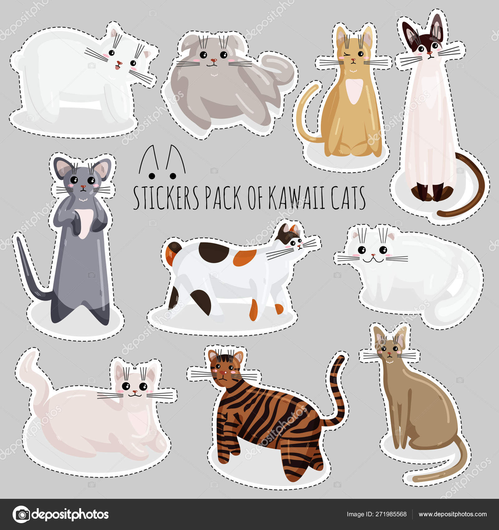 Gray Cats Clipart Bundle Funny Cute Cat Clip Arts Kawaii Kitten