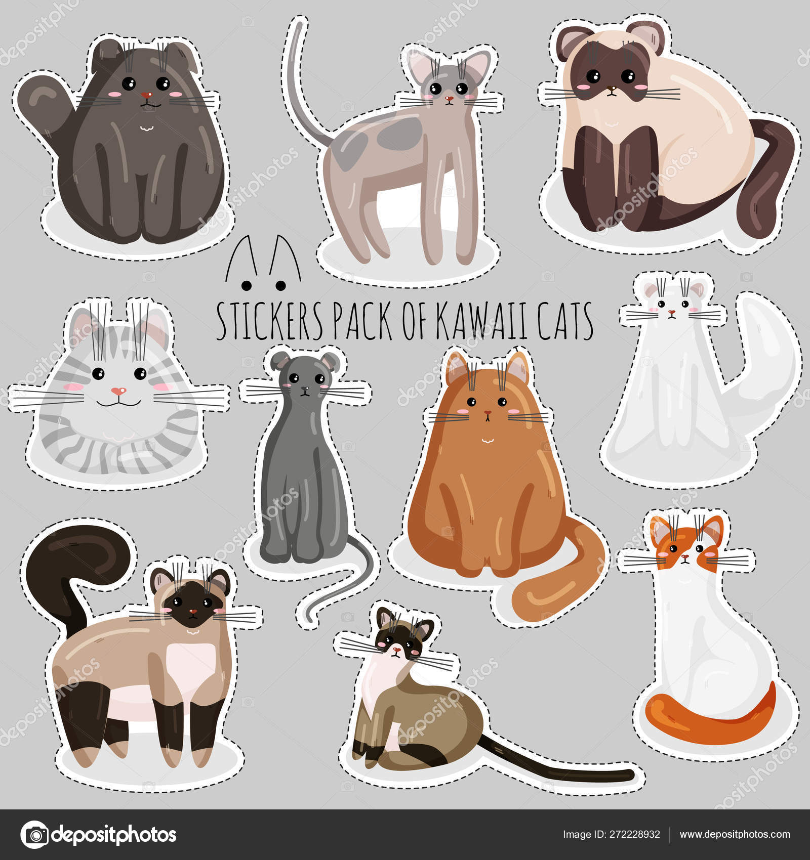 Kawaii Cat Icon Cute Animal Vector Graphic Stock Illustration