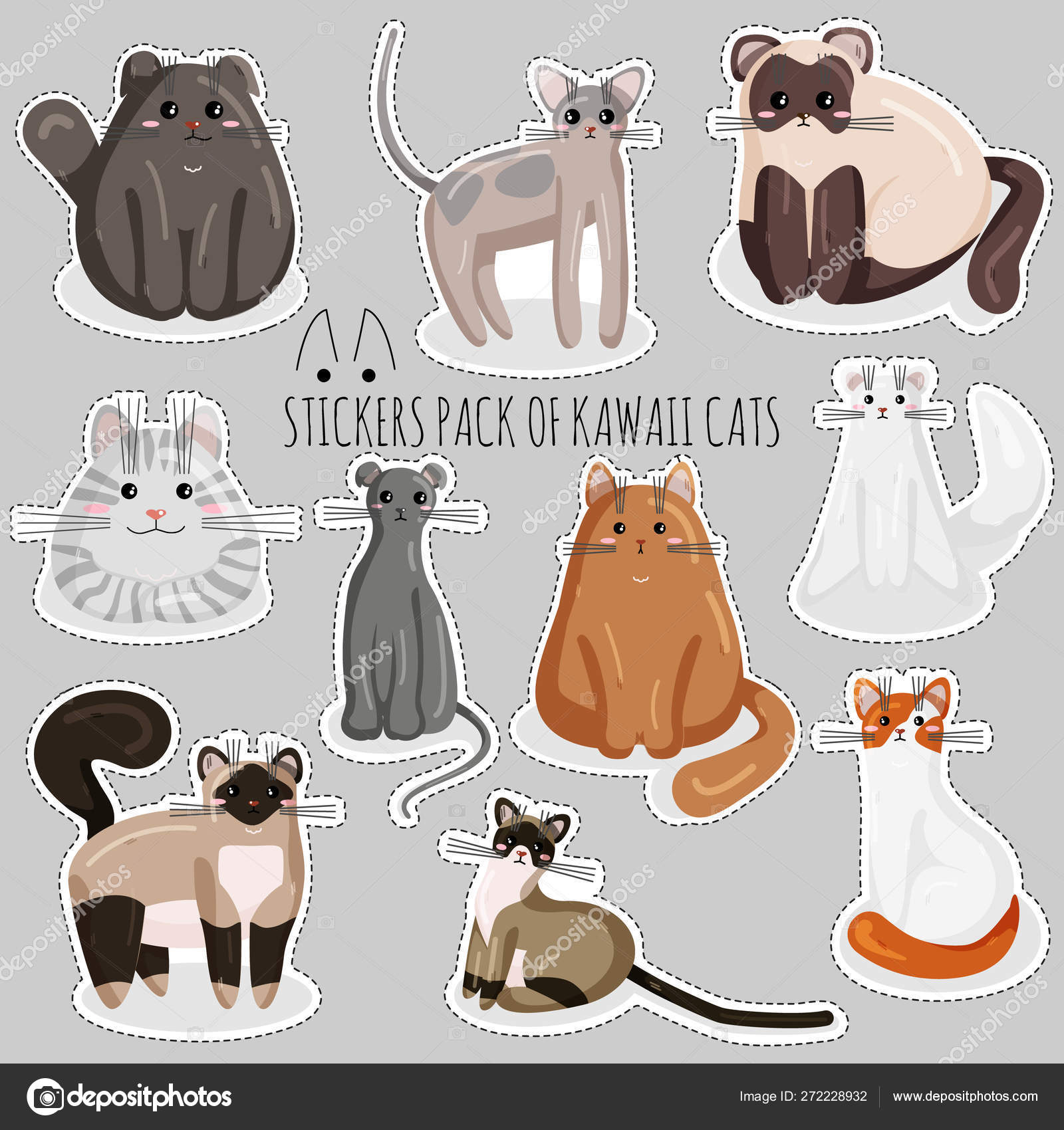 Set de Vectores de Pegatinas de Gatos en Estilo Kawaii Vector de stock por  ©Diana_Vasileva 272228932