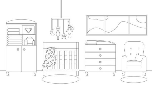 Vector Line Illustration of Baby Girl 's Room — стоковый вектор