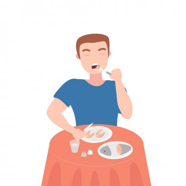 Vektör Düz İllüstrasyon Adam Somon Yiyor