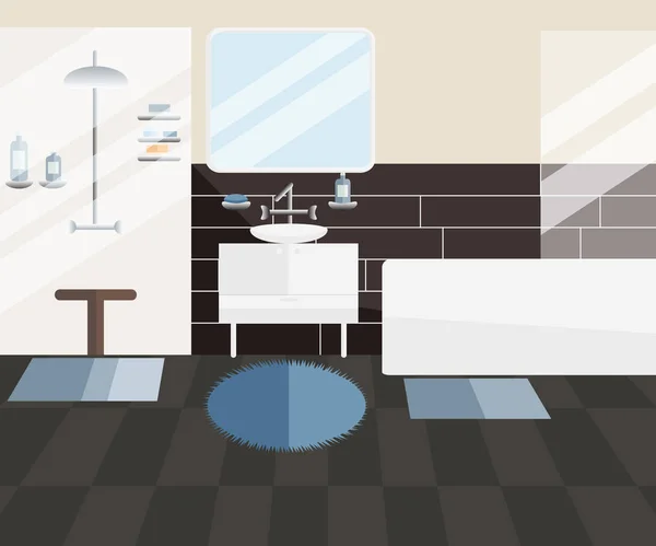 Diseño interior vectorial de baño en estilo plano — Archivo Imágenes Vectoriales