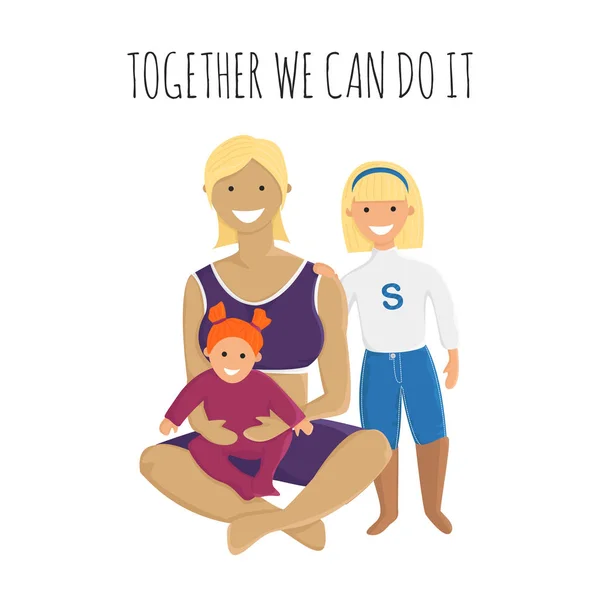 Vector Illustration of Super Mom with Daughters — Free Stock Photo