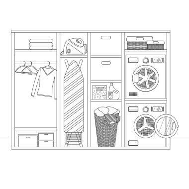 ÇamaşırHane İç Odası Vektör Lineer Kroki