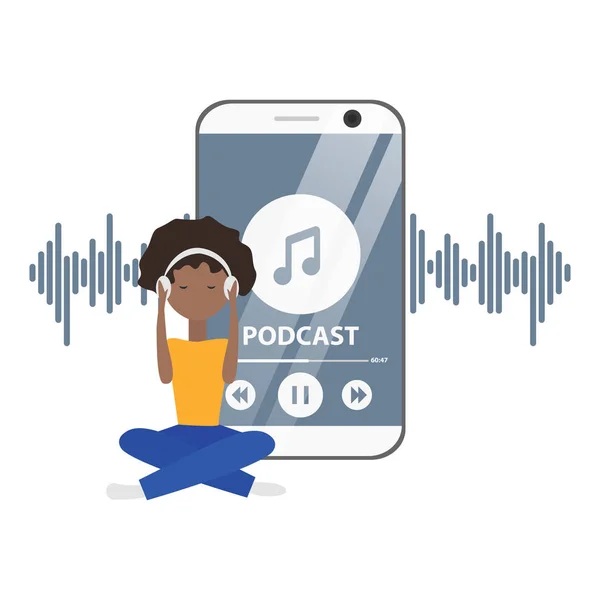 Kız ve Telefon ile Podcast Vektör Düz Kavramı