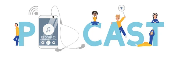 Podcast Word Concept Banner Vektör İllüstrasyon