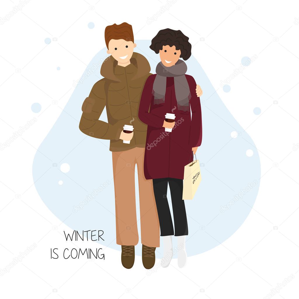 Vector Illustration of Couple with Hot Chocolate
