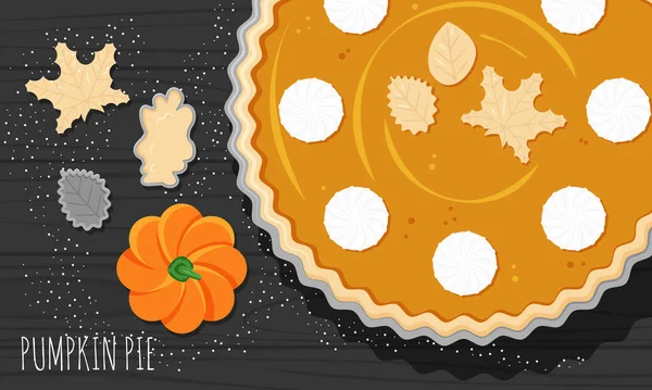 Vector Flat Horizontal Banner Thanksgiving Day Pumpkin Pie Wripped Cream — Stock Vector