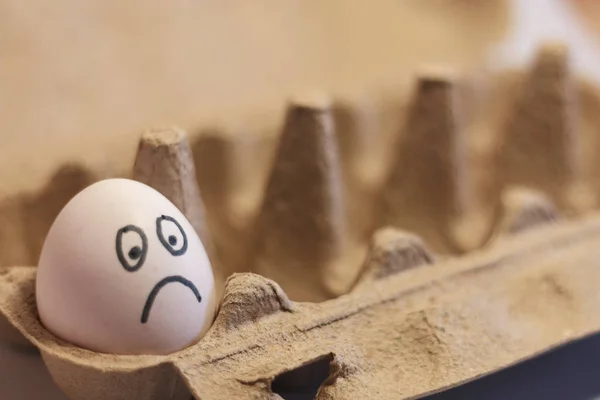 lonely egg in a box with a sad face