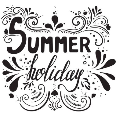Yaz tatili. İlham verici bir alıntı. Tahtaya el yazısıyla çizilmiş bir resim. Vektör çizimi. Tebrik kartı, kartpostal, baskı için mükemmel.