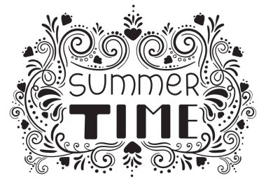 Yaz zamanı. İlham verici bir alıntı. Tahtaya el yazısıyla çizilmiş bir resim. Vektör çizimi. Tebrik kartı, kartpostal, baskı için mükemmel.