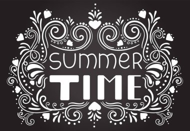 Yaz zamanı. İlham verici bir alıntı. Tahtaya el yazısıyla çizilmiş bir resim. Vektör çizimi. Tebrik kartı, kartpostal, baskı için mükemmel.