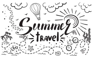 Yaz zamanı. İlham verici bir alıntı. Tahtaya el yazısıyla çizilmiş bir resim. Vektör çizimi. Tebrik kartı, kartpostal, baskı ve pankart için mükemmel..