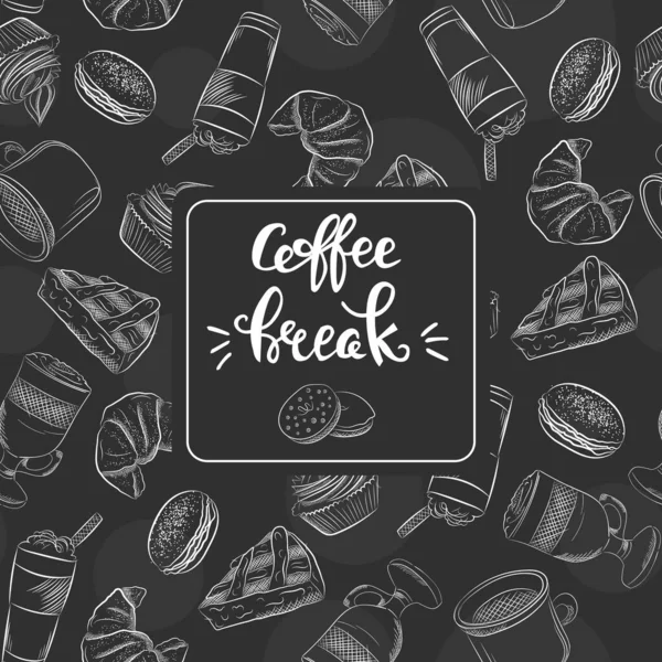 手绘一套咖啡病媒图解早餐 为您设计的餐厅或咖啡厅菜单用的老式咖啡用品 — 图库矢量图片