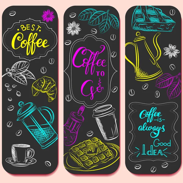 Hand Drawn Set Coffee Vector Illustration Breakfast Ročník Kávové Předměty — Stockový vektor