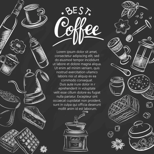Ręcznie Rysowane Zestaw Kawy Wektor Ilustracja Śniadanie Zabytkowe Przedmioty Kawy — Wektor stockowy