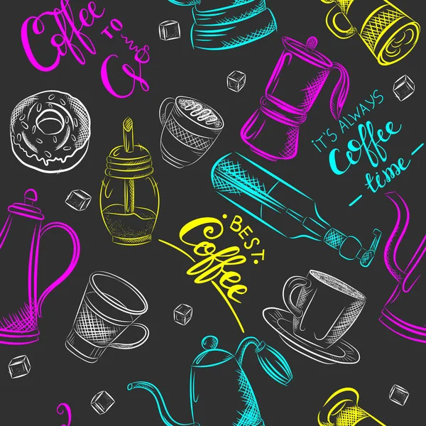 Conjunto Desenhado Mão Café Vector Ilustração Café Manhã Objetos Café — Vetor de Stock