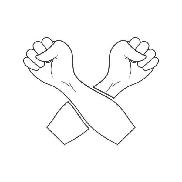 Εικονίδιο. Σταυρωμένα χέρια σφιγμένα σε γροθιές. Διάνυσμα σε λευκό φόντο. — Διανυσματικό Αρχείο
