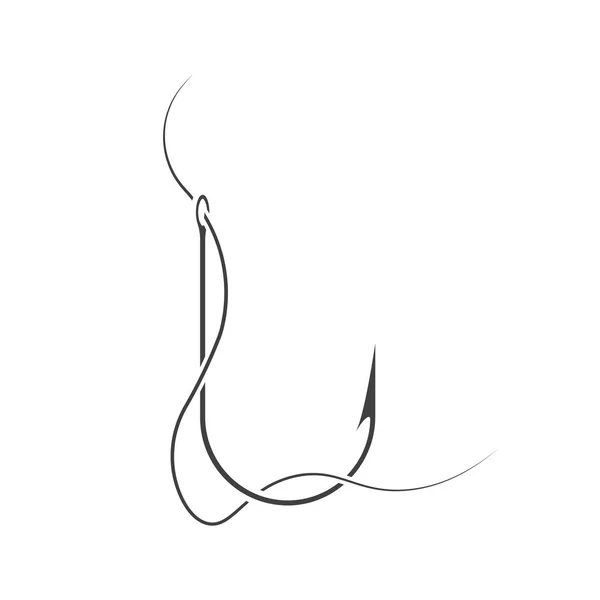 Icône logo crochet de pêche avec une ligne de pêche. Vecteur sur fond blanc — Image vectorielle