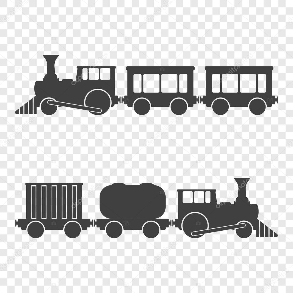 Icon of locomotives with passenger and freight traffic. Vector illustration on a transparent background
