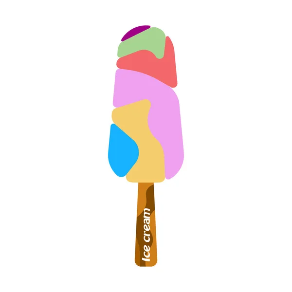 Helado con diferentes sabores en un palo de madera. Ilustración vectorial sobre fondo blanco . — Vector de stock