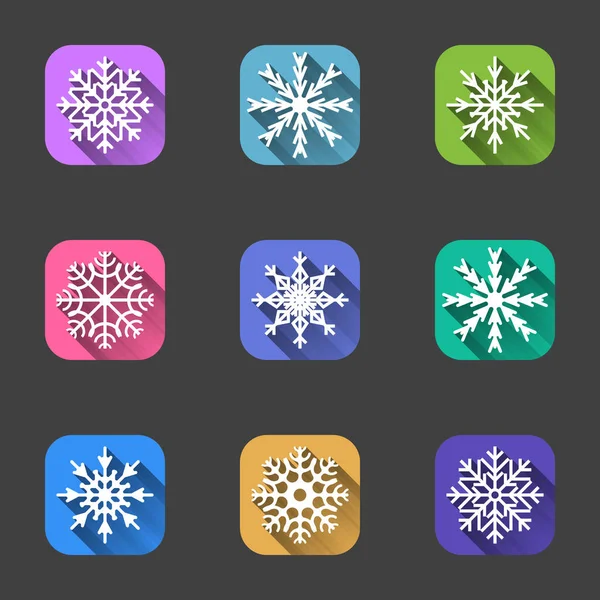 Conjunto Iconos Copo Nieve Fondos Cuadrados Multicolores Para Aplicaciones Internet — Vector de stock