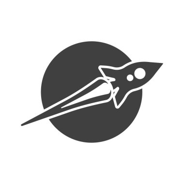 Füze simgesi gezegenin etrafında sinekler. Beyaz arka plan üzerinde vektör çizim.