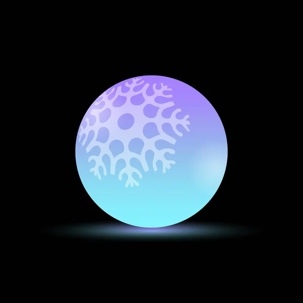 Ball mit Schneeflocken-Muster. helle bunte Illustration auf schwarzem Hintergrund mit einem Schein. — Stockvektor