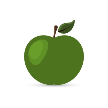 Bir yaprak yeşil elma. Beyaz arka plan üzerinde vektör çizim.