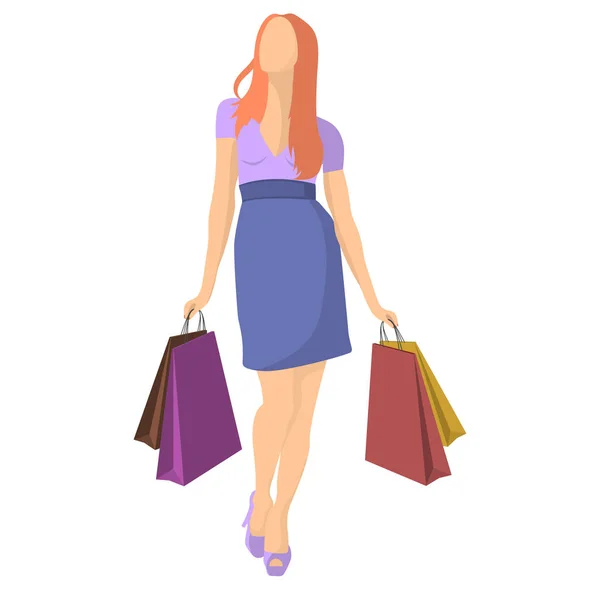 Figur eines Mädchens beim Einkaufen. isolierte Vektordarstellung auf weißem Hintergrund. — Stockvektor