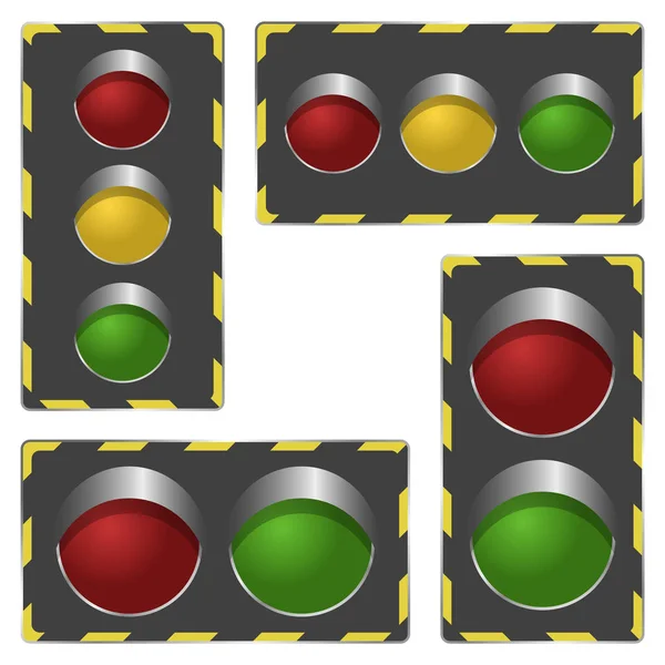 Semáforos horizontales y verticales. Tipo de dos secciones y tres secciones usando el marco de señal. Vector aislado sobre fondo blanco . — Archivo Imágenes Vectoriales